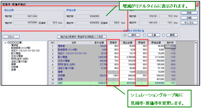 「シミュレーション」オプション